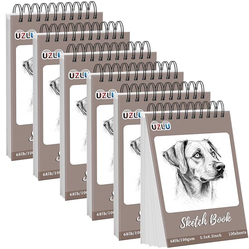 6 Pcs Sketch Book Bulk 5.5 x 8.5 In 600 Sheets Top Spiral Bound Sketch Pad Drawing Paper 100 Sheets Each Acid Free Mixed Media Sketchbook 68lb/100gsm Art Supplies for Beginner Artist - size: 5.5x8.5in, style: Total 600 sheets-6pcs