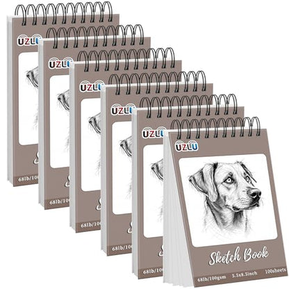 6 Pcs Sketch Book Bulk 5.5 x 8.5 In 600 Sheets Top Spiral Bound Sketch Pad Drawing Paper 100 Sheets Each Acid Free Mixed Media Sketchbook 68lb/100gsm Art Supplies for Beginner Artist - size: 5.5x8.5in, style: Total 600 sheets-6pcs