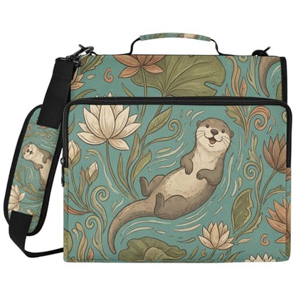 Playful Otters 2inch 3 Ring Zipper Binder Multi-Pocket Storage Holds 14 Inch Laptop for Students and Office Use - color: Playful Otters