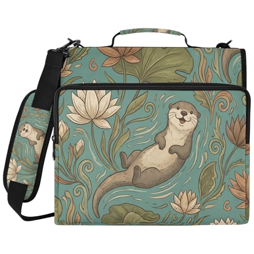 Playful Otters 2inch 3 Ring Zipper Binder Multi-Pocket Storage Holds 14 Inch Laptop for Students and Office Use - color: Playful Otters