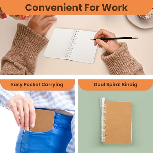 TWONE Spiral Notebook, 5 Pack Aesthetic Notebooks Spiral Journal Notepad Kraft Cover Lay Flat Sketchbook Journals for Writing Drawing Note Taking, 3.5”x5.5”, 180 Blank Pages, 90 Sheets - style: Blank.