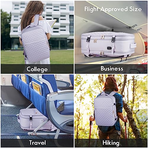 MOMUVO Large Travel Backpack Women, Flight Approved Carry On Backpack, Water Resistant Anti-Theft Large Casual Daypack Fit 17 Inch Laptop with USB Charging Port - color: Purple, size: 17.3 inch