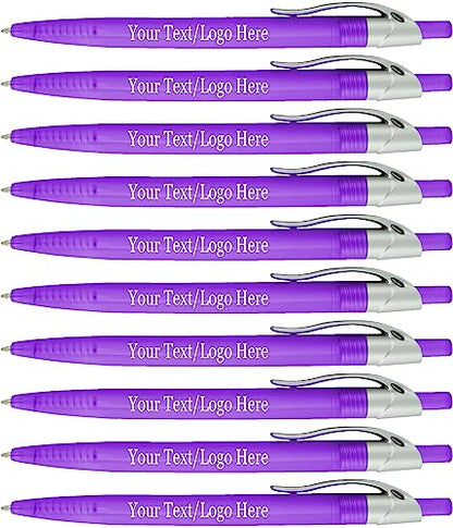 SyPen Personalized Pens With your Custom Logo or Text-500 Pack Bulk-for Businesses, Parties, and Events, Custom Printed Ballpoint Click Pens, Translucent Barrel, Purple Pen, Black Ink - color: Purple