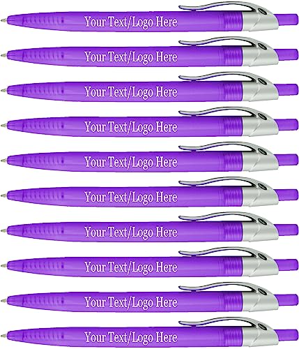 SyPen Personalized Pens With your Custom Logo or Text-500 Pack Bulk-for Businesses, Parties, and Events, Custom Printed Ballpoint Click Pens, Translucent Barrel, Purple Pen, Black Ink - color: Purple