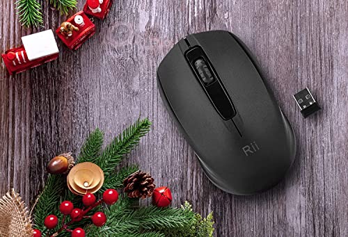 Rii Wireless Mouse, 2.4G Portable Computer Mice for PC, Laptop, Windows, Office Included Wireless USB dongle, Black - color: black