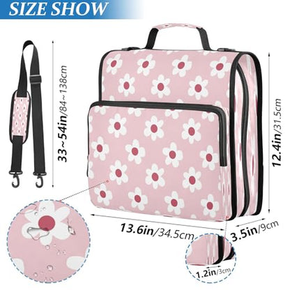 Mini Flowers Zipper Binder for School with Shoulder Strap & Extra Pockets - 1.5 Inch 3-Ring Binder Holds 500+ Sheets, Textbooks, Laptop
