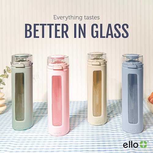 Ello Syndicate 20oz Reusable Glass Water Bottle with One-Touch Leak Proof Flip Lid, Protective Non-Slip Silicone Sleeve, Carry Loop for Coffee, Tea and Water, BPA-free, Dishwasher Safe, Cashmere Pink - color: Cashmere Pink