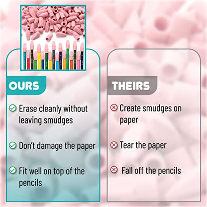 Mr. Pen- Pencil Top Erasers, 120 Pack, Pink, Latex-Free | No-Smudge Cap Pencil Erasers for Precise Erasing, Kids, Teachers, Studying Supplies - color: Pink, size: 120 Pack
