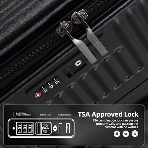 Kaleenie 29 Inch Aluminum Checked Luggage with Side Opening Zipper, Lightweight Hardshell ABS+PC Suitcase with TSA Lock, 360° Universal Wheels, Black - color: Black, size: 29 Inch