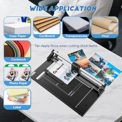 CGOLDENWALL A4 Rotary Paper Trimmer, 12 Sheets, w/Extra Blade & Gloves, for Cardstock Photo, Heavy Duty Paper Cutter for Offices Schools Crafts (14.9 Inch Cut Length) - size: 14.9 Inch Cut Length