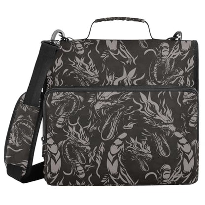 Dragon Black Gothic Zipper Binder Bag 3 Ring with Shoulder Strap Zippered Binder Fits 13 Inch Laptop File Folder Document Organizer for College Office Supplies - color: Dragon Black Gothic