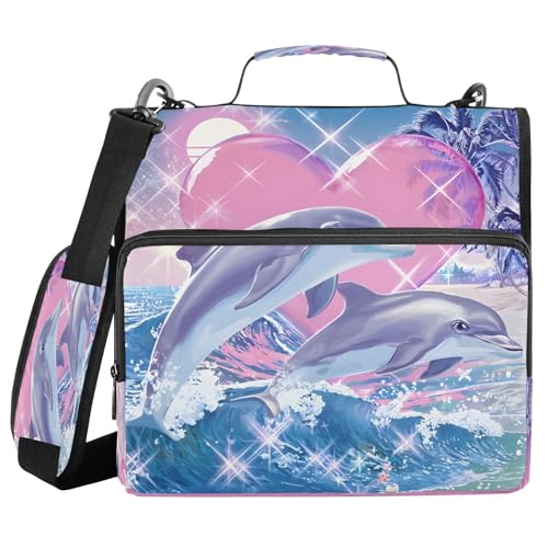 3 Ring Zipper Binder Dreamy Ocean Beach Dolphins Binders Bag with Shoulder Strap 500 Sheets Paper Organizer Trapper Keeper Documents Storage File Folder for School Office - color: A2394