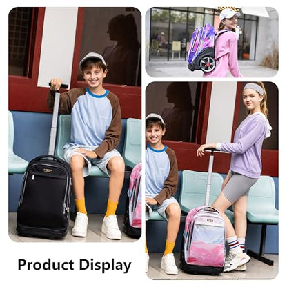 NEW TILAMI 19 inch Rolling Backpack Teens Rolling Backpack Cute Wheeled Laptop Backpack Bookbag Roller Travel Bag College, Flower Fairy (No USB interface) - color: Pink Flower Fairy