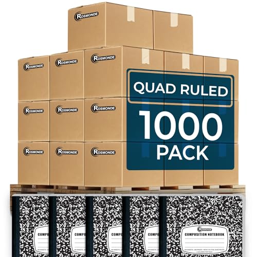 Rosmonde 1000 Pack (Pallet) Composition Notebooks Bulk, Quad Ruled, Pallet of Composition Notebooks, 200 Pages (100 Sheets), 9-3/4 x 7-1/2, Bulk Notebooks for School & College, 4-7 Days Transit - size: 1000 Pack | Express Pallet, style: Black Marble