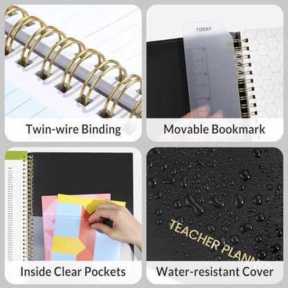 SUNEE Teacher Planner 2026-2027 Academic Year, Lite Lesson Planner Book with 7 Periods Jul 2026 - Jun 2027, 8.5"x11" Daily Weekly and Monthly Organizers, Plan Book with Pocket Folder, Color Tabs,Black - color: Black