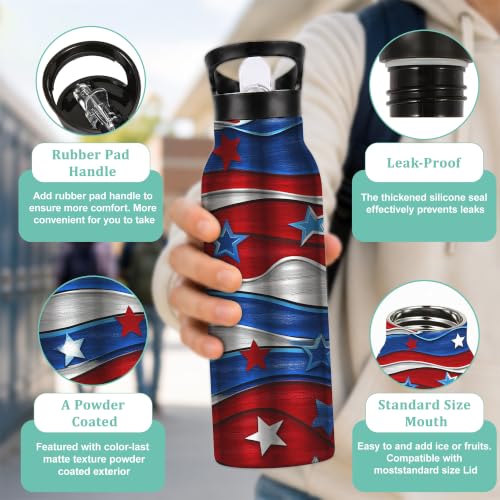 Flag Insulated Water Bottle with Straw 20 oz,Stars Stainless Steel Leak Resistant Double Wall Water Bottles with Handle for Gym Sports Travel Outdoor - color: Flag,Stars