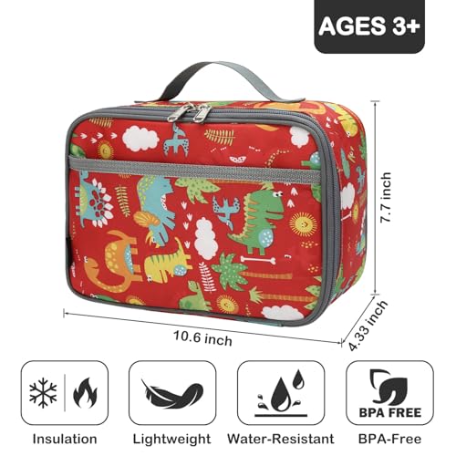 FlowFly Kids Lunch box Insulated Soft Bag Mini Cooler Back to School Thermal Meal Tote Kit for Girls, Boys,Dinosaur&Coconut - color: Dinosaur&Coconut