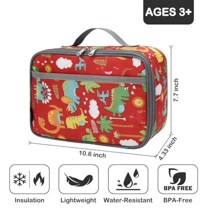 FlowFly Kids Lunch box Insulated Soft Bag Mini Cooler Back to School Thermal Meal Tote Kit for Girls, Boys,Dinosaur&Coconut - color: Dinosaur&Coconut