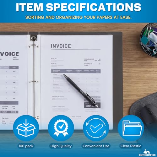 1InTheOffice Heavyweight Sheet Protectors 8.5 x 11, Plastic Sleeves for 3 Ring Binder, Clear, Top Load, 100 Pack