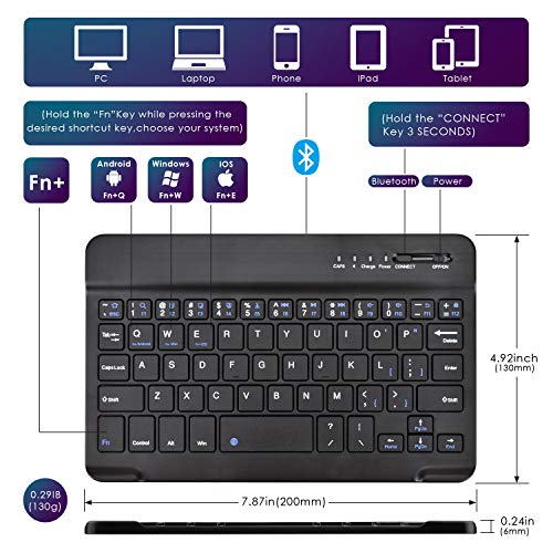 DETUOSI Universal 8.0 inch Android Tablet Case with Keyboard, Removable Wireless Bluetooth Keyboard + PU Leather Folio Book Cover + Stand, Travel Portable Sleeve for iOS/Android/Windows System Tablet - color: Blue Case + Black Keyboard