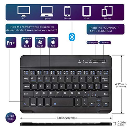 DETUOSI Universal 8.0 inch Android Tablet Case with Keyboard, Removable Wireless Bluetooth Keyboard + PU Leather Folio Book Cover + Stand, Travel Portable Sleeve for iOS/Android/Windows System Tablet - color: Blue Case + Black Keyboard