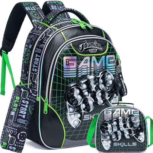 Backpack for Girls Elementary Preschool Kids Lunch Box for School - color: 02 Green Game
