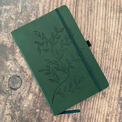 RICCO BELLO Lined Journal Notebook, Green Leaves, 5.7 x 8.4-Inches | Faux Leather Hardcover, College Ruled, 96 Sheets / 192 Pages, Pen Holder, For Work & Notes - color: Green Leaves
