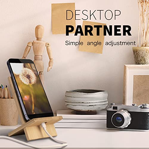 Healfyya Bamboo Tablet Holder - Adjustable Folding iPad Stand with Charge Port for Desk or Cooking - color: Phone Stand