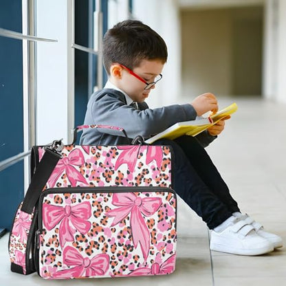 3 Ring Zipper Binder with Shoulder Strap Pink Bow Leopard Print 1.5 inch Binders Keeper Large Capacity Multi Pockets for School Office Supplies - color: Multi399, size: Fit 500 Sheets
