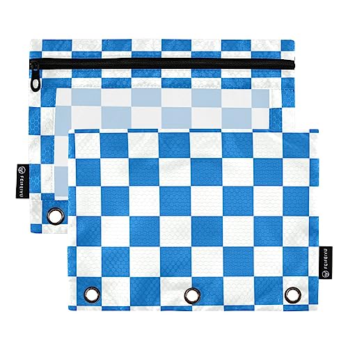 Emelivor Checkerboard White Blue Plaid Pencil Pouch for 3 Ring Binder 2 Pack Binder Pencil Pouches Zippered Clear Pencil Case Cosmetic Bag for Storing Office Home College Supplies - color: Colored011