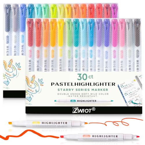 Pastel Highlighters, 30 Count Dual Tip Highlighter Markers, Fine Tip & Chisel Tip, No Bleed Quick Dry Non-Toxic Ink, Aesthetic Bible Highlighters for Journaling, School, Office & Study Notes - color: Multicolor