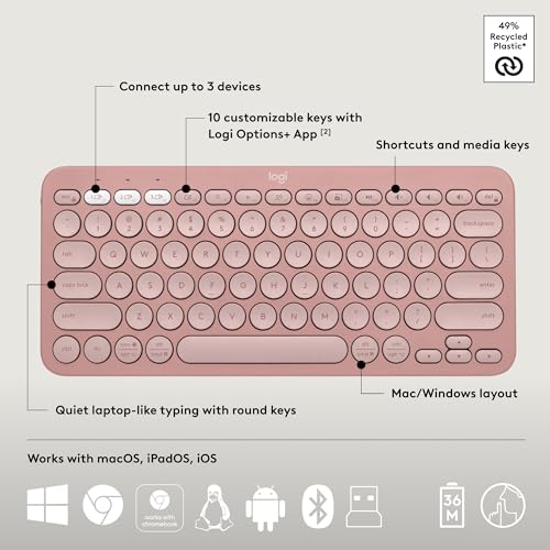 Logitech Pebble 2 Combo, Wireless Keyboard and Mouse, Quiet and Portable, Customizable, Logi Bolt, Bluetooth, Easy-Switch for Windows, macOS, iPadOS, Chrome - Tonal Rose - color: Rose