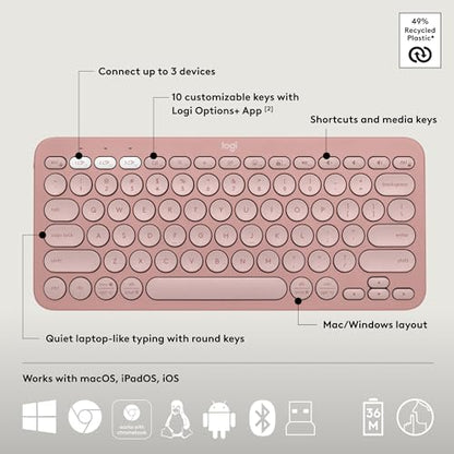 Logitech Pebble 2 Combo Wireless Keyboard and Mouse Quiet - Tonal Rose | Quiet and portable, customizable, Logi Bolt, Bluetooth, Easy-Switch for Windows, macOS, iPadOS, Chrome - color: Rose