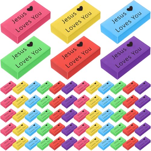 Resurhang 180 Pcs Erasers Bulk for Kids Inspirational Pencil Erasers Bulk for Drawing Motivational Big Eraser School Supplies for Classrooms Back to School Office (Jesus Loves You,Multicolor) - color: Multicolor, size: Jesus Loves You