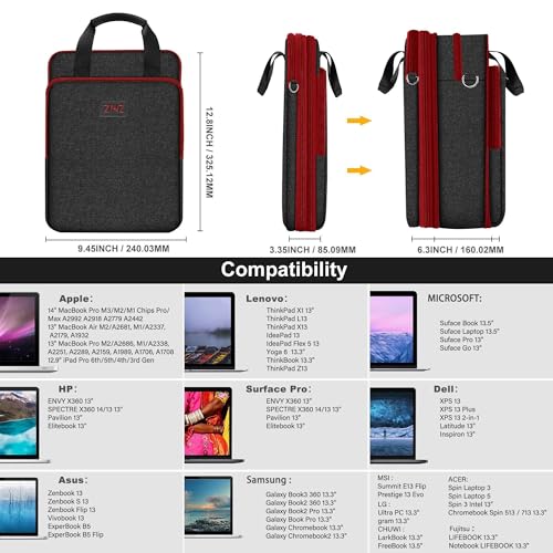ZINZ Laptop Case 12.9 13 Shoulder Bag, Expandable Handbag with Valuables Compartment Compatible with MacBook Air/Pro/Neo 13" M5/M4/M3/M2/M1, iPad 12.9/13/11, Water-Resistant & Shockproof,B01K02 - color: B01k02, size: 13"