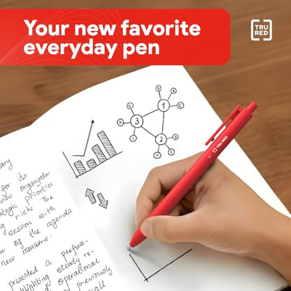 TRU RED Retractable Gel Pens, Medium Point 0.7mm, Red Ink, 12 Pack – Quick‑Dry Pens for Grading, Editing & Mark‑Up - color: Red, size: 12 Pack, style: Medium Point