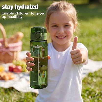 GOPPUS 20oz Kids Water Bottle with Time Marker & Handle, Tritan BPA-Free, Reusable Leakproof Anti-Dust Everyday, Clear Kids Water Bottles For School,Car Travel, Gifts Boys Girls(Olive Green) - color: Olive Green