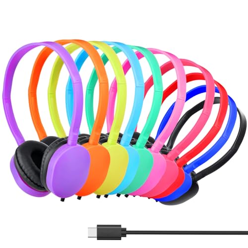 USB C Headphones Bulk for Kids Classroom School 10 Pack,Wired USB | Type C Headphones for School Student Children Phone Laptop PC Online Class Meeting Web Conference Practice Test Mixed Color