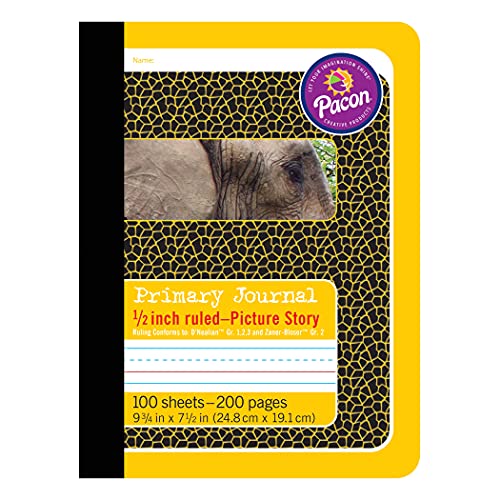 Pacon® Primary Composition Book, Book Bound, D'Nealian/Zaner-Bloser, 1/2" x 1/4" x 1/4" Picture Story Ruled, 9-3/4" x 7-1/2", 100 Sheets, Pack of 6