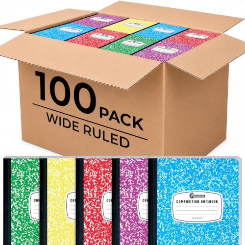 Rosmonde 100 Pack Bulk Composition Notebook Wide Ruled, 200 Pages (100 Sheets), 9-3/4 x 7-1/2", Hard Cover, Assorted Colors, Bulk School Supplies, Bulk Marble Composition Notebook For School & Office - size: 100 Pack, style: Wide Ruled - Color Marble