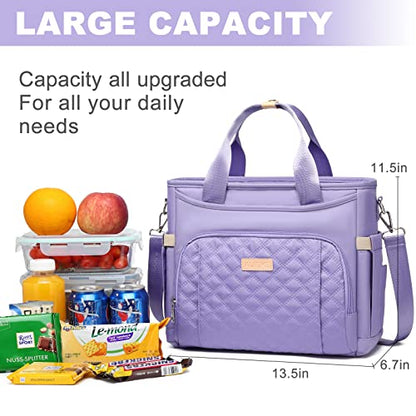 AIJIEKE Large Insulated Lunch Bag for Women, Work Lunch Box Tote, Purple | Leakproof, durable multi-compartment cooler. Reusable with shoulder strap. Perfect for travel meal prep, picnic, beach - color: Light Purple