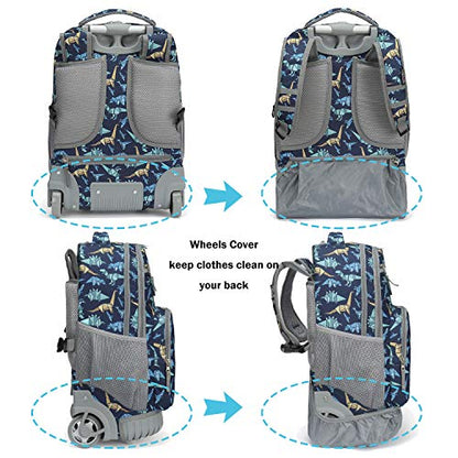 Tilami Rolling Backpack 19 inch with Lunch Bag Wheeled Laptop Backpack, Dinosaur - color: Dinosaur