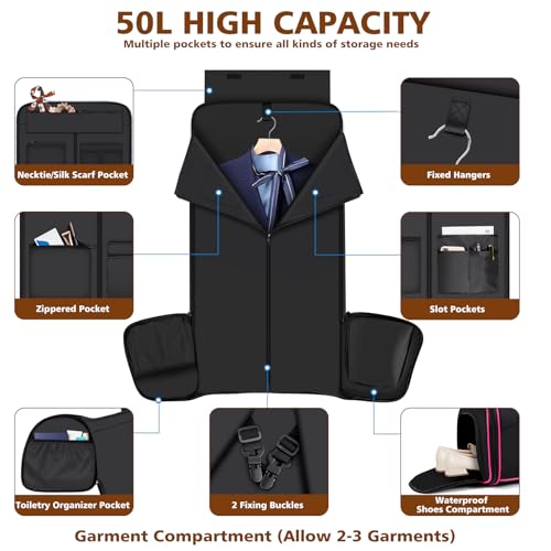 Convertible Garment Duffel Bags for Travel, 4-in-1 Carry on Duffle Bag for Women with Backpack Straps & Waterproof Shoe Pocket, Hanging Suit Dress Weekender Bag for Business, Wedding, 3pcs - color: C-Black Red
