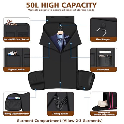 Convertible Garment Duffel Bags for Travel, 4-in-1 Carry on Duffle Bag for Women with Backpack Straps & Waterproof Shoe Pocket, Hanging Suit Dress Weekender Bag for Business, Wedding, 3pcs - color: C-Black Red