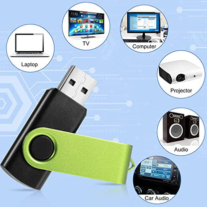 50 Pack 256MB USB 2.0 Flash Drives Bulk with Lanyards Portable USB Thumb Drives Swivel with LED Light Swivel Flash Drive for Office School Data Storage Backup