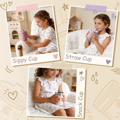 Fimibuke Toddler Cups Spill Proof, 8 OZ Sippy Cups for Kids Girl Boy, Stainless Steel Tumbler with Lid, Removable Silicone Straw & Sleeve, BPA Free Dishwasher Safe Water Bottle Snack Container 2 Pack - color: Dark Pink/Light Pink, size: 8 Ounces
