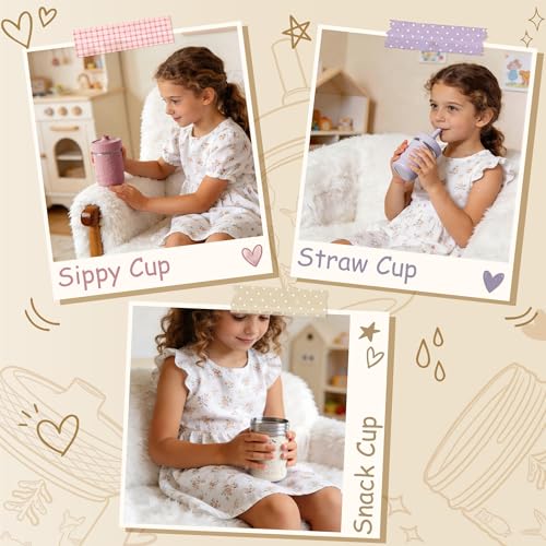 Fimibuke Toddler Cups Spill Proof, 8 OZ Sippy Cups for Kids Girl Boy, Stainless Steel Tumbler with Lid, Removable Silicone Straw & Sleeve, BPA Free Dishwasher Safe Water Bottle Snack Container 2 Pack - color: Purple/Blue, size: 8 Ounces