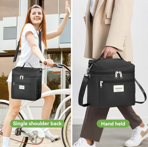 Voova Stackable Stainless Steel Thermal Lunch Box with Lunch Bag for Women Men Adult, 2 Tier Leakproof & Microwave Safe Insulated Bento Boxes Food Container for Work, Black - color: Black