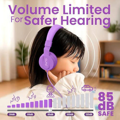 Puro Sound Labs Kids Wired Headphones – Volume-Limiting & Adjustable, Safe & Comfortable Headphones for Kids – Compatible with PCs, Smartphones & Tablets, Ideal for School & Travel – PuroBasic, Purple - color: Purple