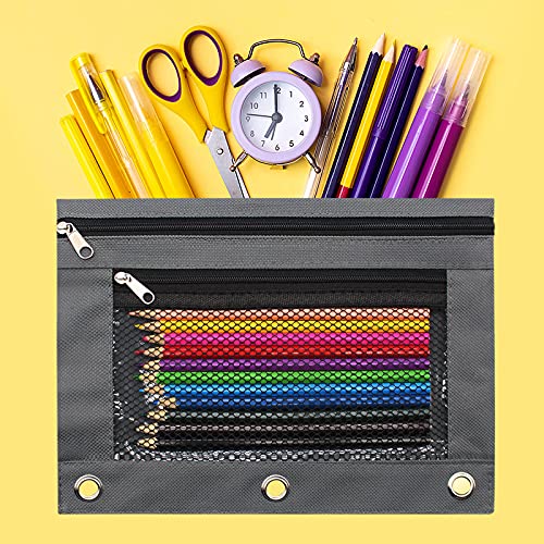 Pencil Pouch 3 Ring Binder Pouch Zippered Pencil Case Canvas Pencil Bag with 2 Compartments (Set of 2, Pink and Grey) - color: Pink and Grey